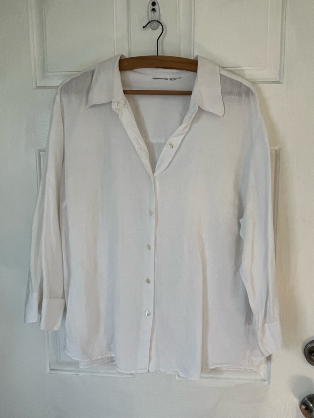 100% Linen L.L.Bean Lightweight White Button-Up Blouse